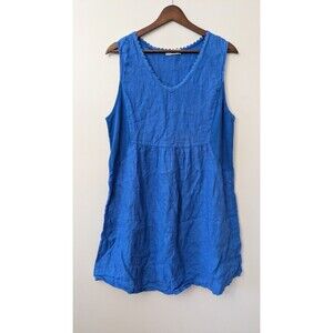 Terzo Millennio Womens Linen Dress Blue XL Mini Stretch Beachy Coastal Vacation